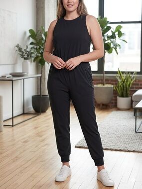 ATHLETA Black Sleeveless Jogger Jumpsuit Size Medium‎ Excellent Condition